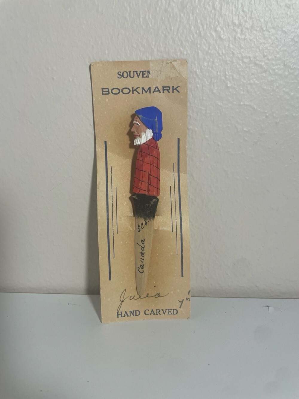 New Vintage Hand Carved Bookmark From Canada by R. Audet
